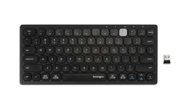 Multi-Device Dual Wireless Compact Keyboard in black with USB connector