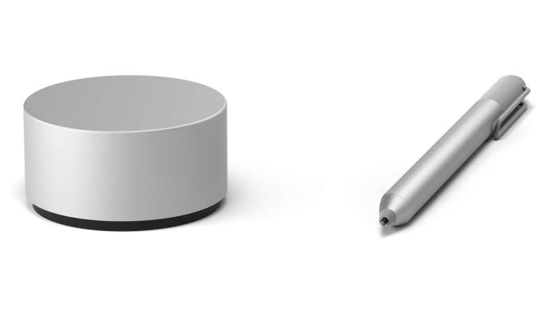 The Surface Dial next to the Surface Pen