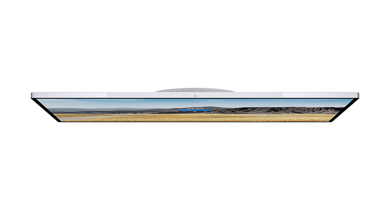 Le Surface Hub 2S aligné verticalement en version 85 pouces en perspective à vol d'oiseau