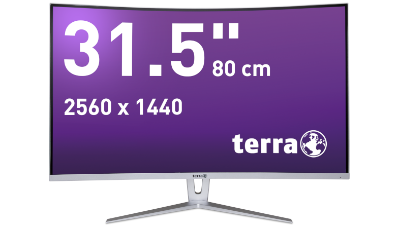 A front view of the Terra LED 3280W with the specified display size shown on the desktop
