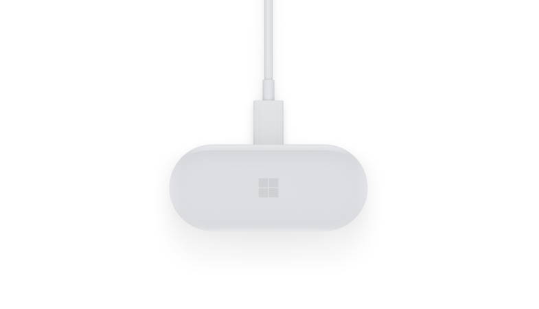 The charging case of the Surface Earbuds in the front view