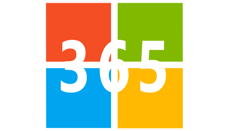 I en grafik er tallene tre, seks og fem placeret i hvidt ovenfor Microsoft-logoet, der består af fire firkanter i rødt, blåt, grønt og gult