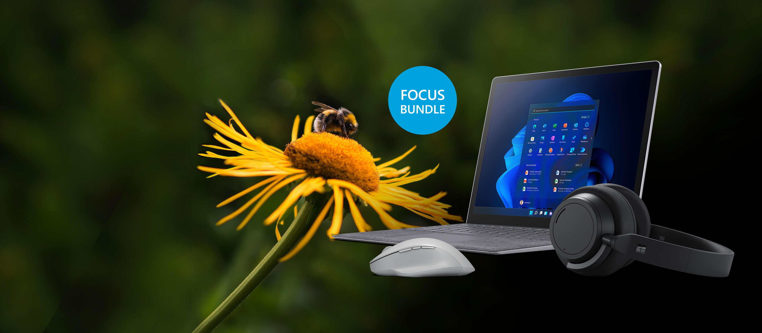 Der Surface Laptop 4 ist vor einer Blume platziert, auf welcher eine Hummel sitzt