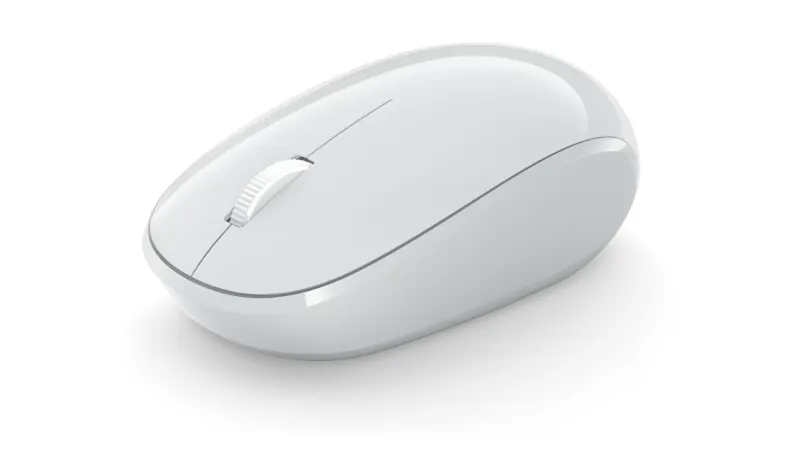 The Microsoft Bluetooth Mouse from tilted lateral perspective in glacier