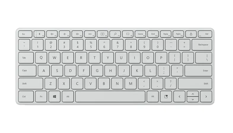 The Microsoft Designer Compact Keyboard in Glacier from above