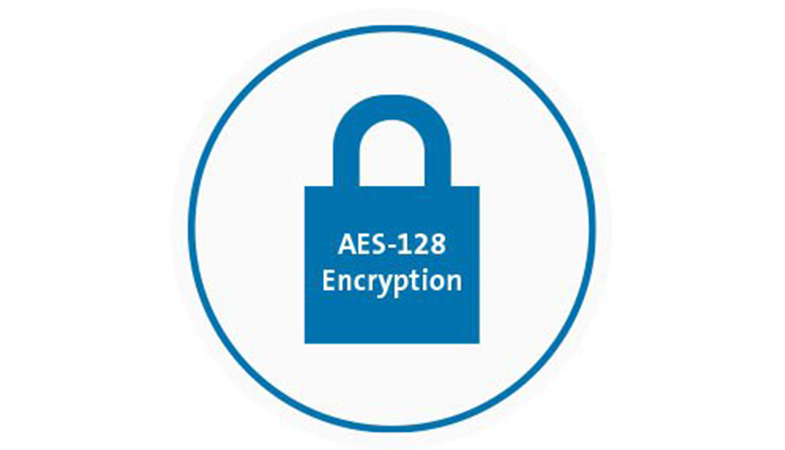 128-bit AES encryption logo for the Multi-Device Dual Wireless Compact Keyboard
