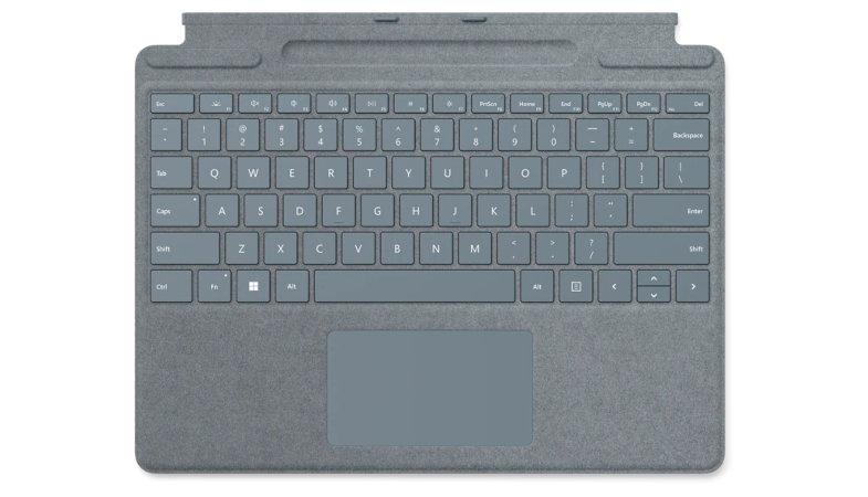 Eine Gesamtansicht des Surface Pro Signature Keyboard in Eisblau