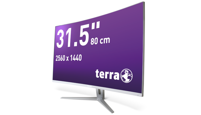 A lateral front view of the Terra LED 3280W with the specified display size shown on the desktop