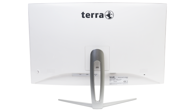 Eine Rückansicht des weiß/silbernen Terra LED 3280W, die die Anschlussmöglichkeiten zeigt 