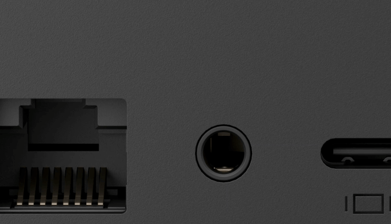 Das Surface Dock 2 in einer Detailansicht mit den Anschlüssen auf der Rückseite