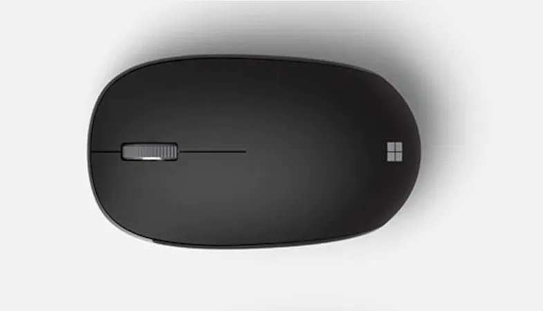Microsoft Bluetooth Mouse top view matte black A top view of the Microsoft Bluetooth Mouse in matte black