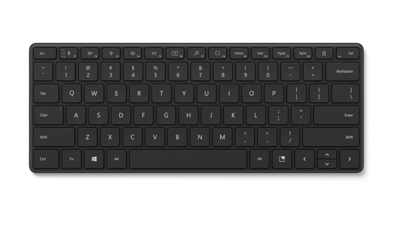 Das Microsoft Designer Compact Keyboard von oben in Mattschwarz
