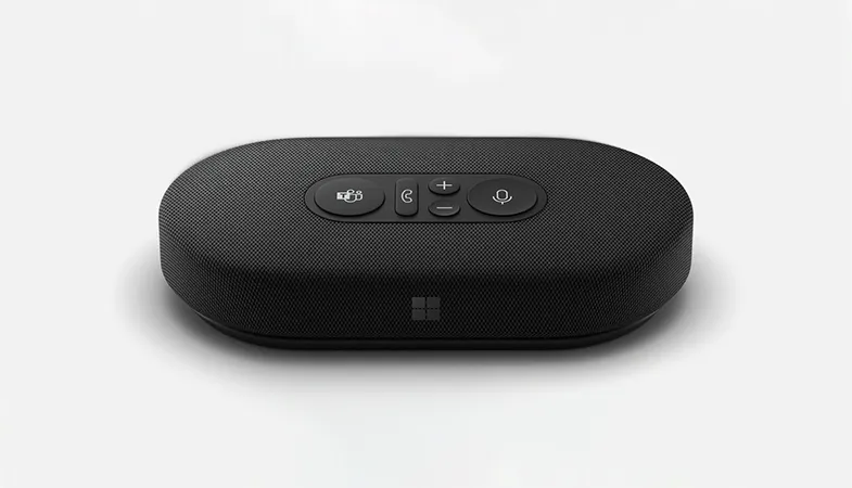 Microsoft Modern USB-C Lautsprecher Ansicht von oben Ansicht von oben auf den Microsoft Modern USB-C Lautsprecher in Schwarz