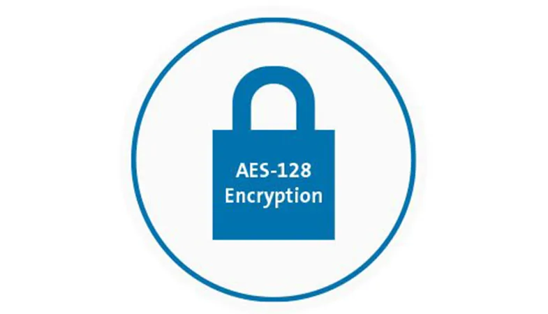 128-bit AES encryption logo for the Multi-Device Dual Wireless Compact Keyboard