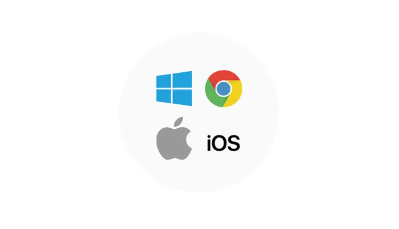 Logos der Betriebssysteme Windows, iOS, Mac und Chrome