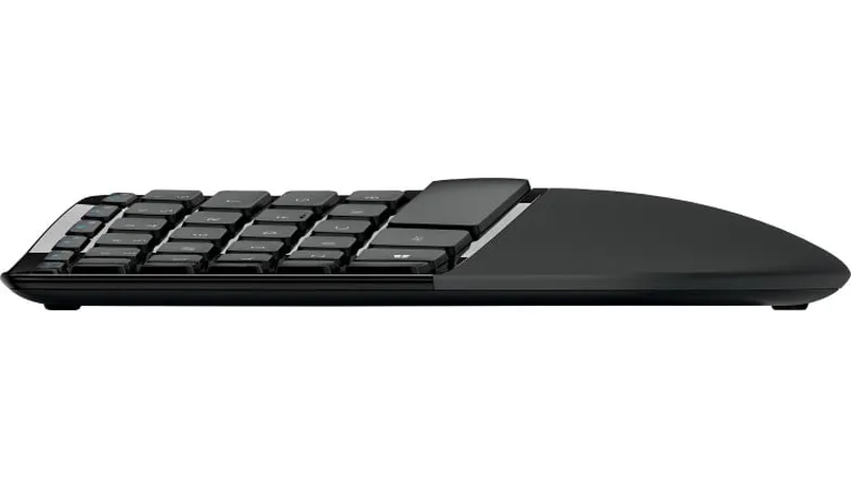 The Sculpt Ergonomic Desktop Keyboard from a side view