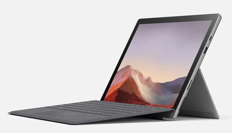 The Surface Pro 7 with Signature Type Cover in platinum