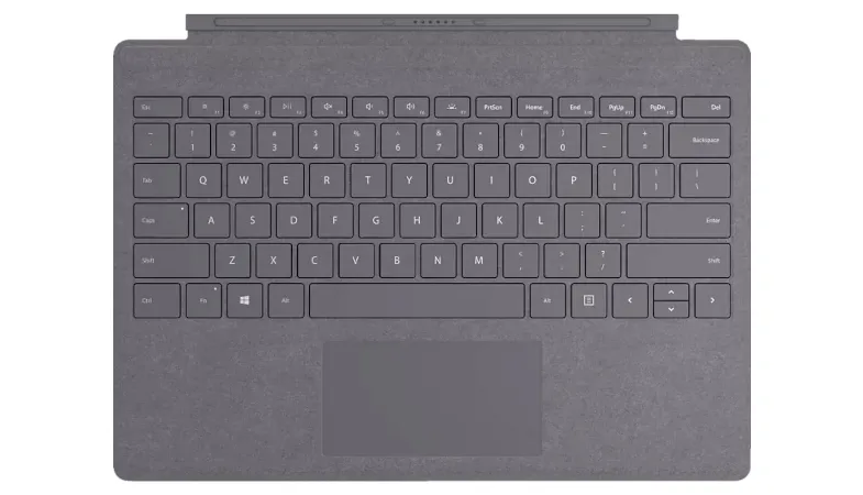 Das Signature Type Cover für das Surface Pro in Platin in der Gesamtansicht