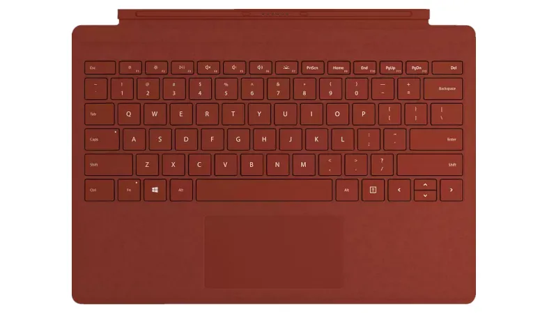 Das Signature Type Cover für das Surface Pro in Mohnrot in der Gesamtansicht