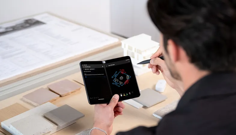 Mit dem Surface Slim Pen 2 Notizen digital erstellen  Eine Person arbeitet mit dem Surface Slim Pen 2 auf dem Surface Duo 2