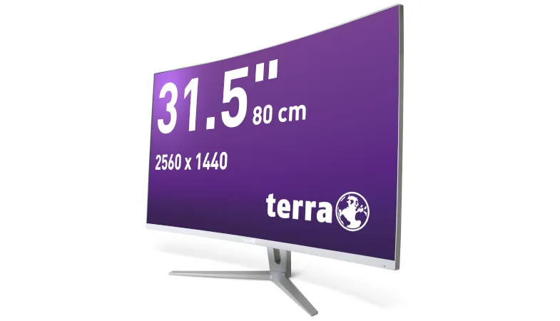 Terra LED 3280W extensive field of view with 31.5" A lateral front view of the Terra LED 3280W with the specified display size shown on the desktop