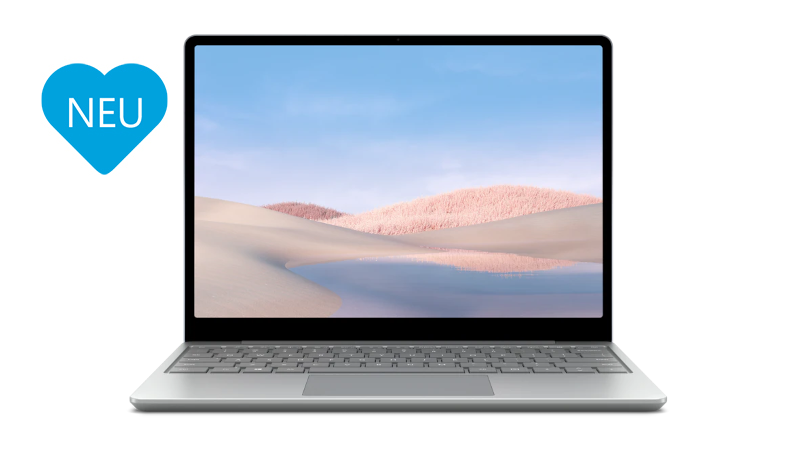 A Surface Laptop Go in platinum from the front