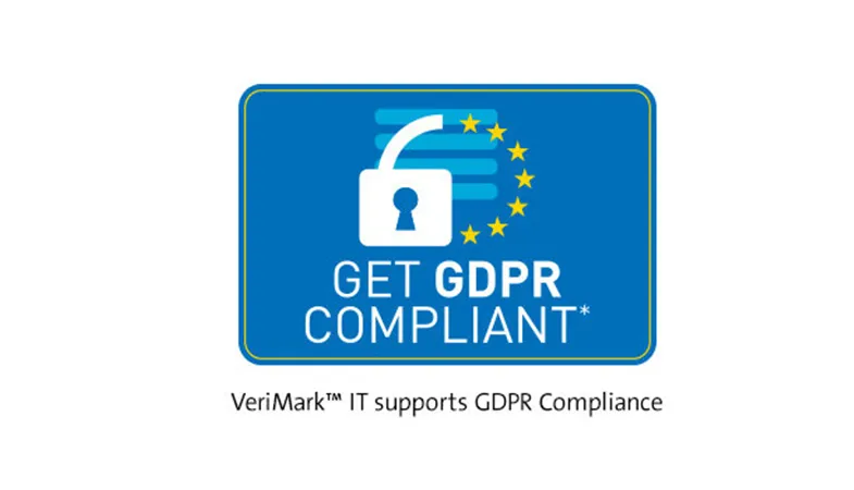 Kensington VeriMark™ IT Fingerprint Key Datenschutz  Ein Logo das zeigt, dass VeriMark™ IT GDPR Compliance unterstützt