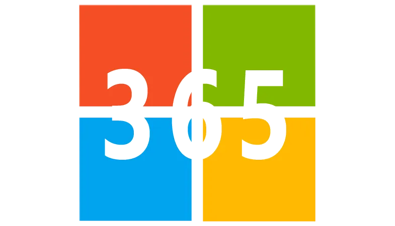 Microsoft 365 Icon  In einer Grafik sind ueber dem Microsoft Logo, bestehend aus vier Quadraten in Rot, Blau, Gruen und Gelb, die Zahlen drei, sechs und fuenf in weiß platziert..